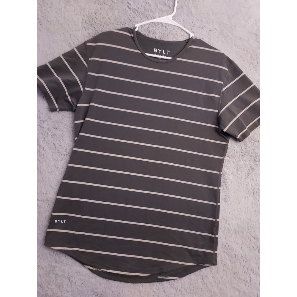 Bylt Shirt‎ Mens Medium Green Drop Cut Lux  Athleisure Casual Activewear Striped